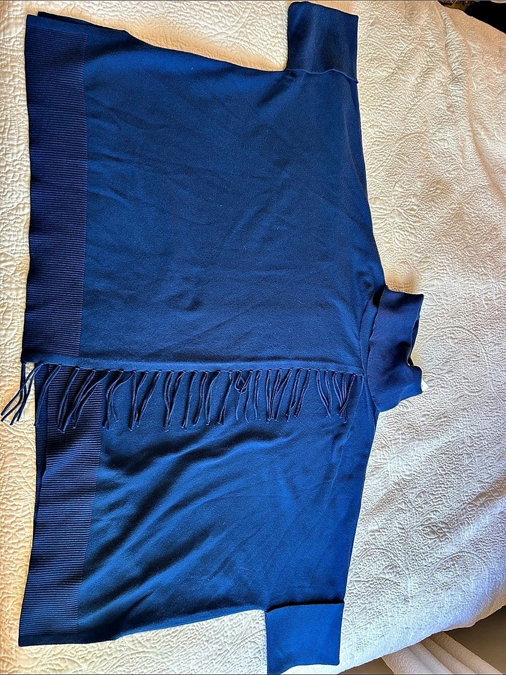Chico's Fringe Cowl Neck Poncho Blue XL (20)